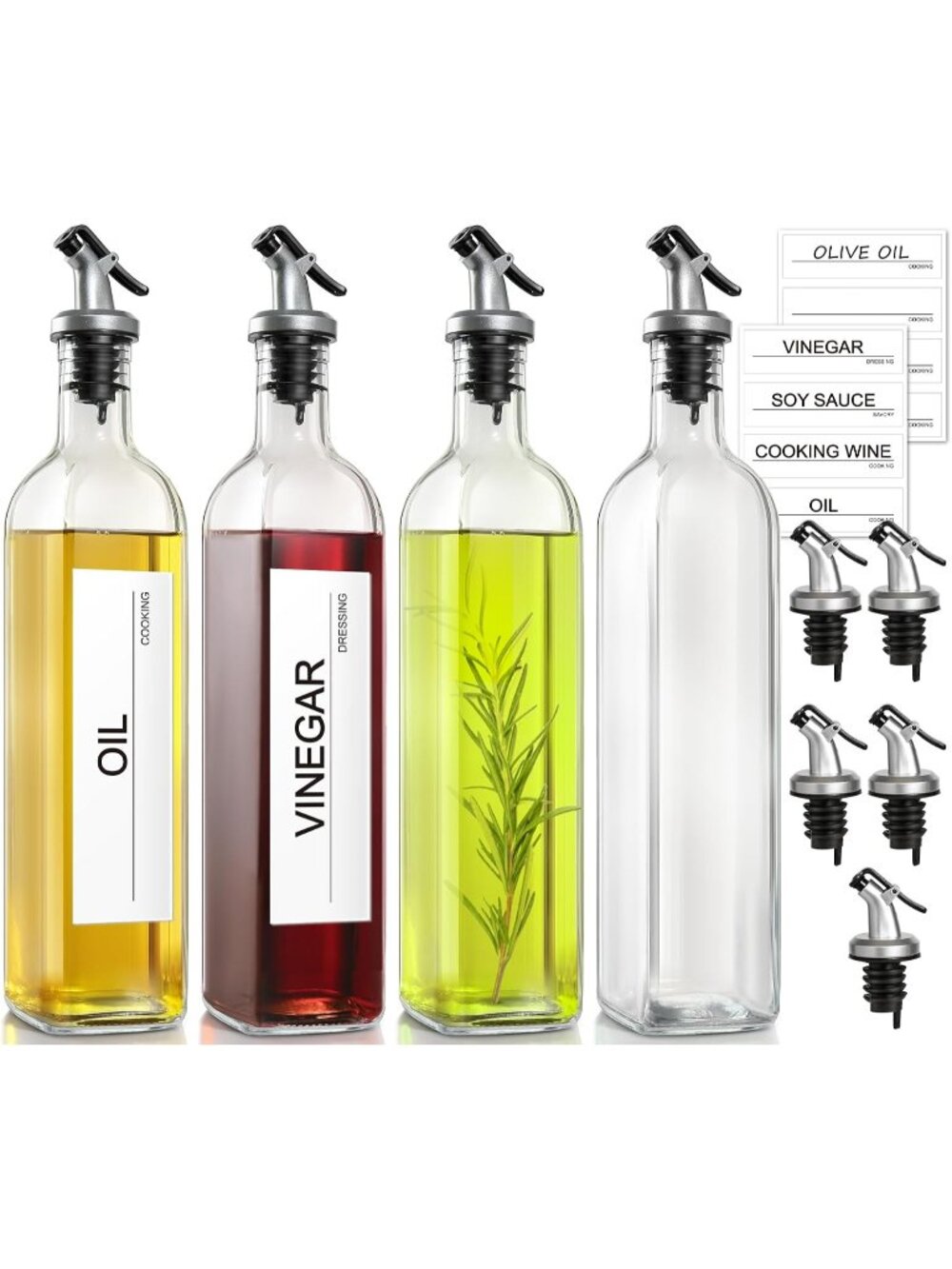 New Olive Oil Dispenser Bottle for Kitchen, 4 Pack 17 Fl Oz Glass